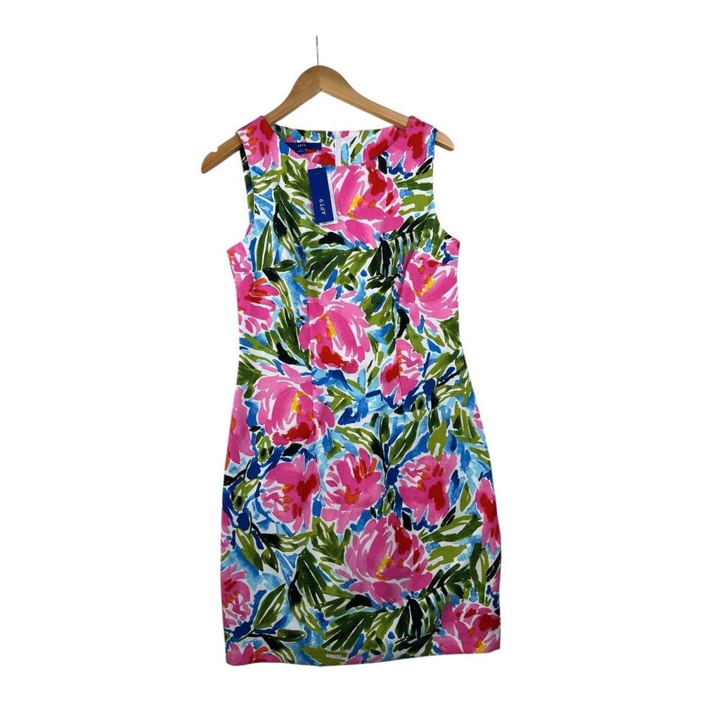 New Apt 9 Floral Tropical Vacation Print Sheath Dress size 8 Pink/Green/Blue